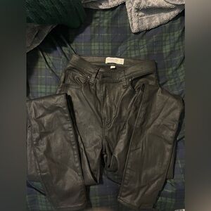 Abercrombie super skinny ankle black leather jeans XLong